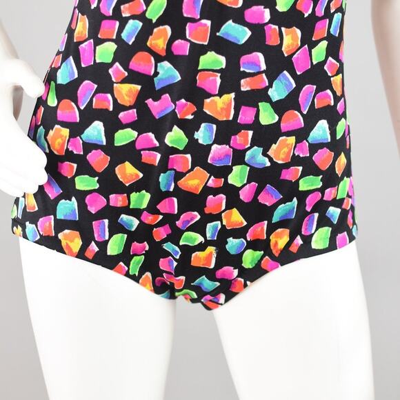 80s Maxine of Hollywood Black and Pink Retro Print Swimsuit - Picture 13 of 16